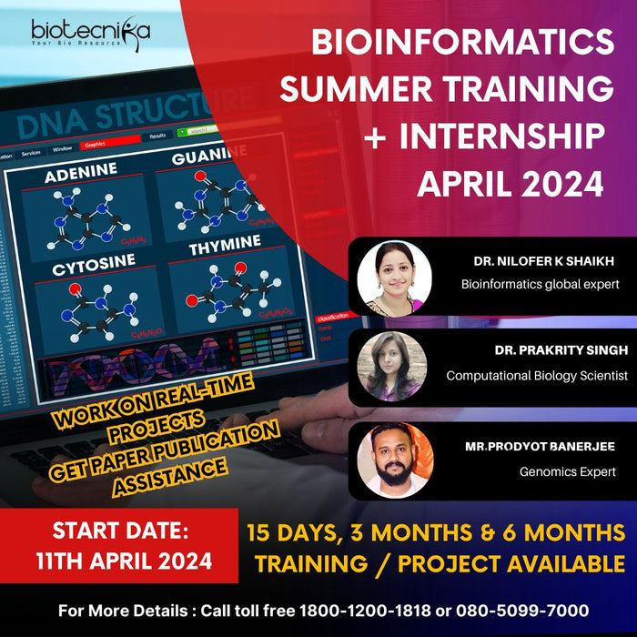 Bioinformatics Summer Training + Internship April 2024 With Project / Dissertation - 30 Days, 3 Months & 6 Months Duration