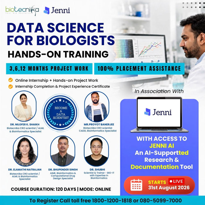 Data Science in Biology Hands-On Training: From Basics to Advanced with Projects, Publication & Placement Assistance