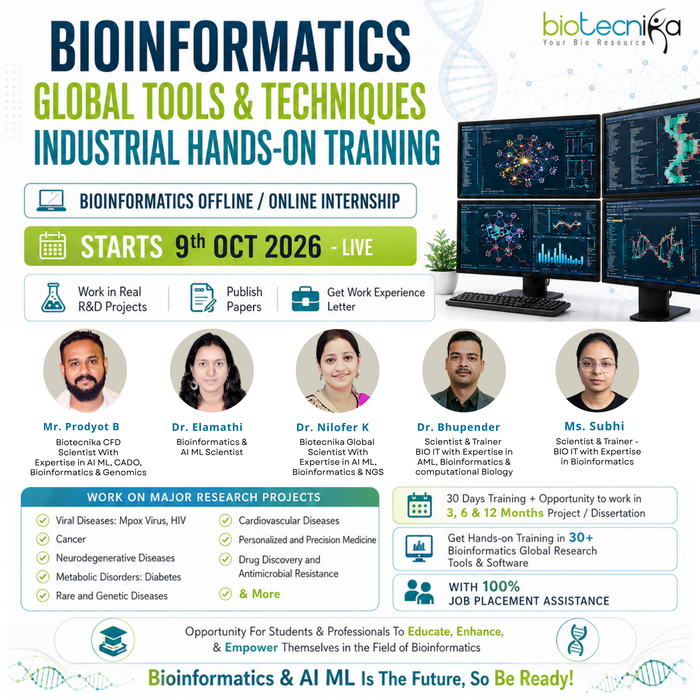 Bioinformatics Global Tools & Techniques Industrial Hands-on Training With Project Work - 3, 6 & 12 Months & Placement Assistance
