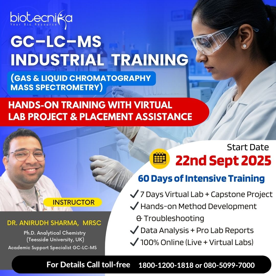 GC–LC–MS (Gas & Liquid Chromatography – Mass Spectrometry) Industrial  Training with Virtual Lab, Projects & Placement Assistance