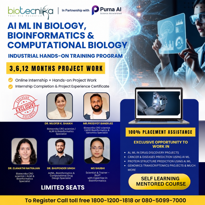 AI ML in Biology, Bioinformatics & Computational Biology Industrial Training Program With Project Work + Paper Publication Assistance