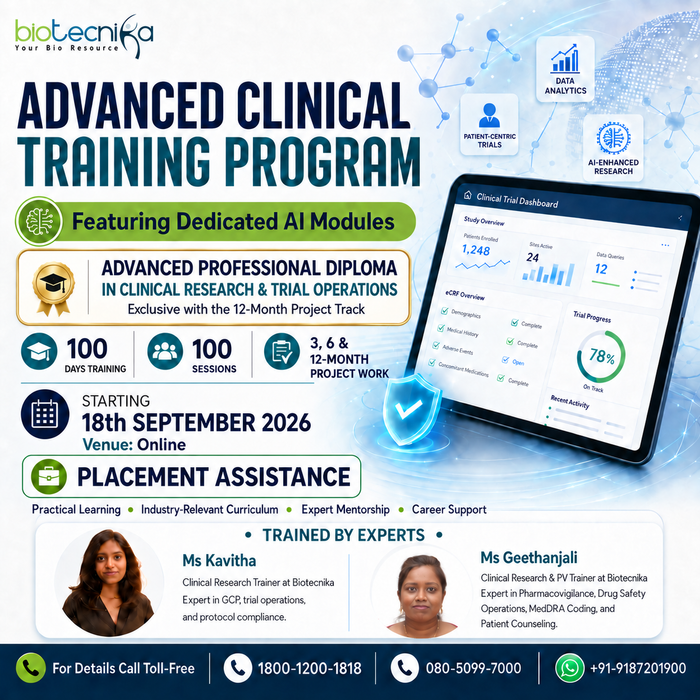100 Days Advanced Clinical Research Training Program With 3, 6 & 12-Month Applied Project Tracks + Diploma Option + Placement Assistance