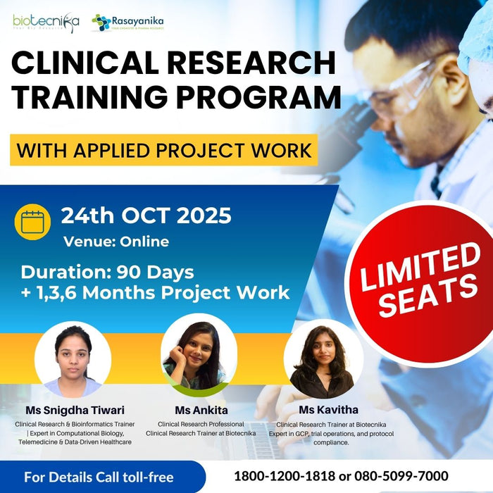 Clinical Research Training Program With 1, 3 & 6 Months Applied Project Work + Placement Assistance