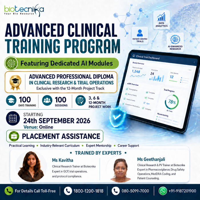 100 Days Advanced Clinical Research Training Program With 3, 6 & 12-Month Applied Project Tracks + Diploma Option + Placement Assistance