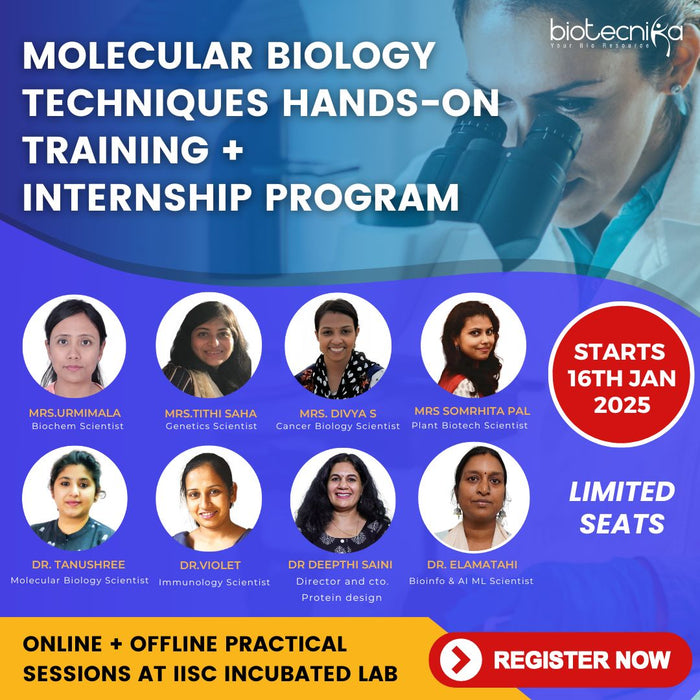 Molecular Biology Techniques Winter Internship 2025 + Hands-on Training at IISc Incubated Lab