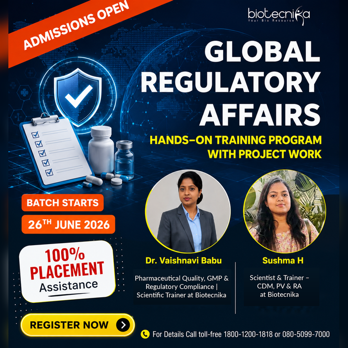 Global Regulatory Affairs Hands-on Training Program with LIVE Project Work - Admissions Open