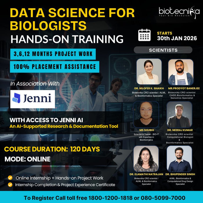 Data Science in Biology Hands-On Training: From Basics to Advanced with Projects, Publication & Placement Assistance
