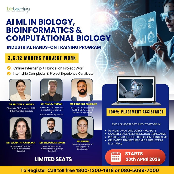 AI ML in Biology, Bioinformatics & Computational Biology Industrial Training Program With Project Work + Paper Publication Assistance