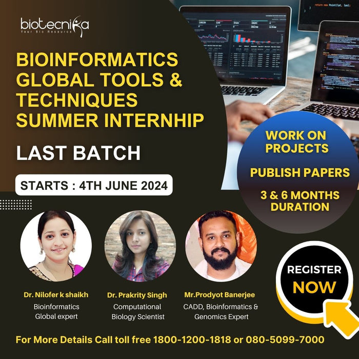 Bioinformatics Summer Training + Internship June 2024 With Project / Dissertation - 30 Days, 3 Months & 6 Months Duration